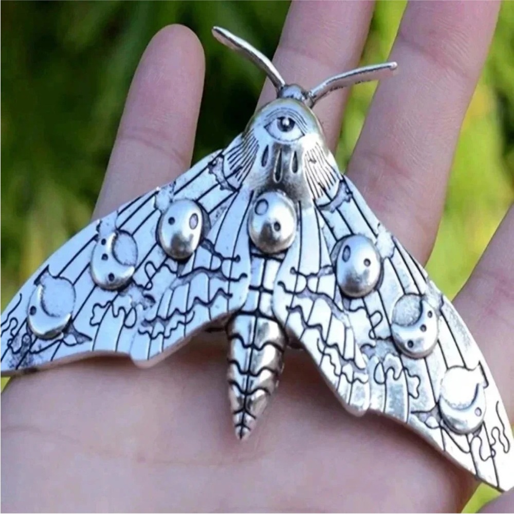 Silver Tone Moth Hair Clip